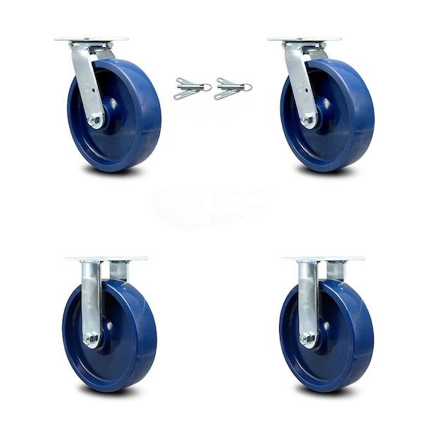 8 Inch Solid Polyurethane Caster Set with Ball Bearings 2 Swivel Lock 2 Rigid
